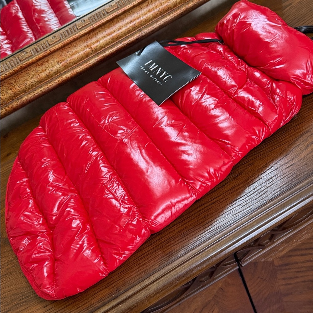 Isaac Mizrahi Vibrant Red Puffer Dog Jacket. Size S. See size chart. Shiny look.